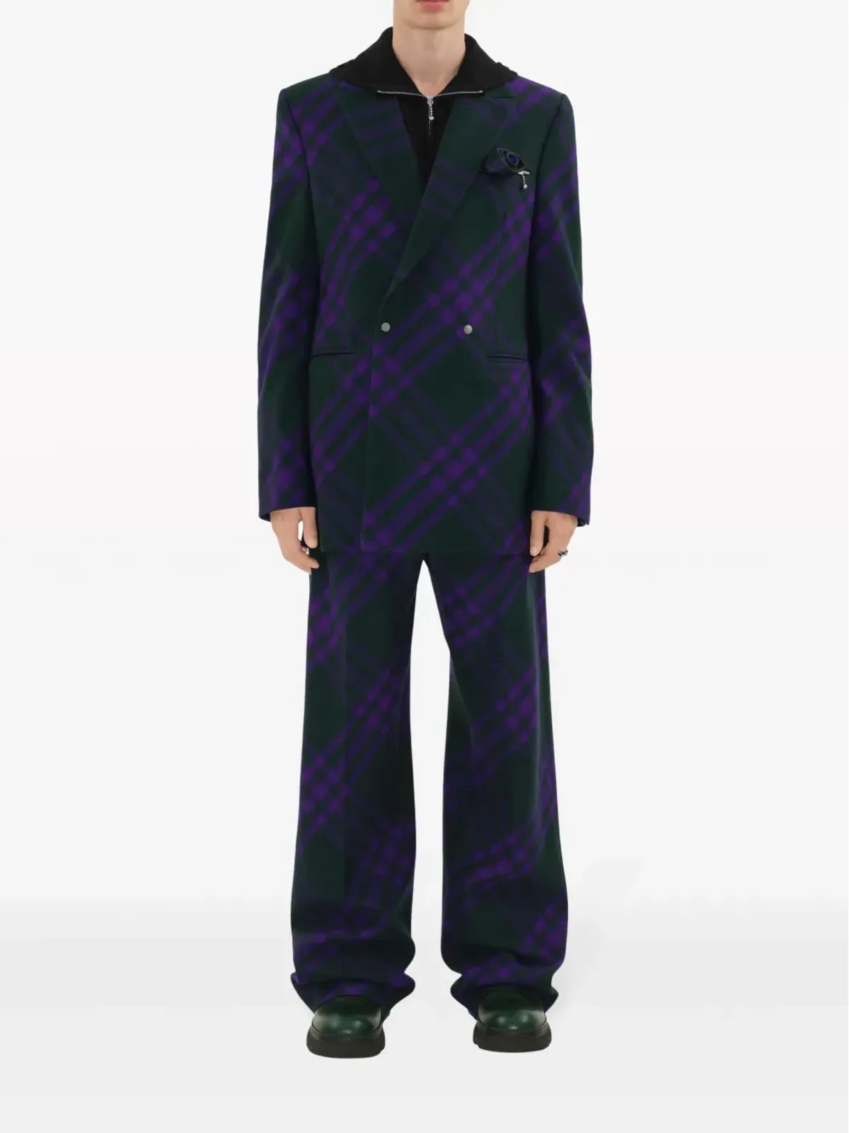 Burberry チェック柄ウールパンツ - パープル - 画像2