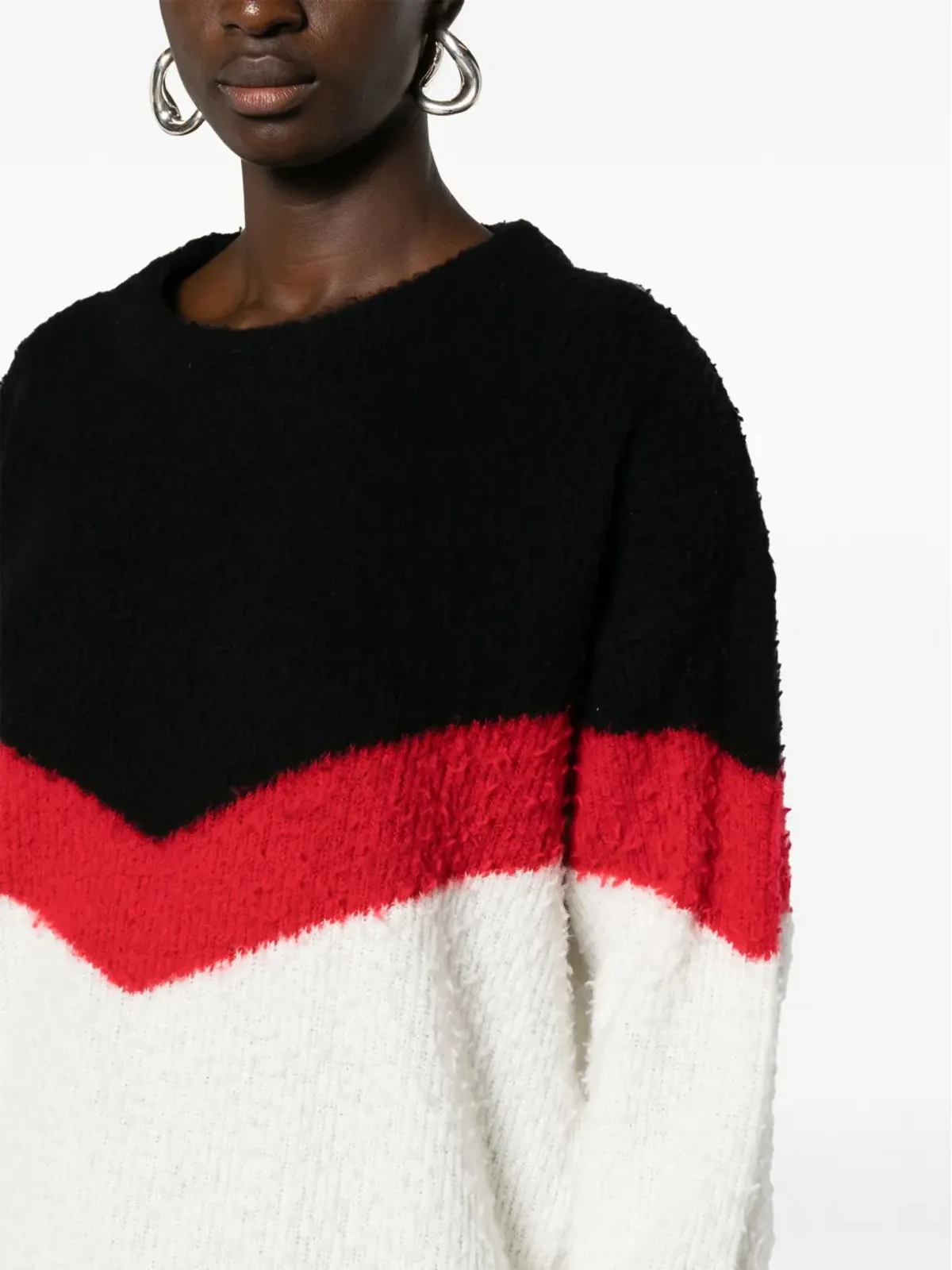 Stella McCartney V字ストライプ柄のボリュームニットセーター ホワイト - 画像5