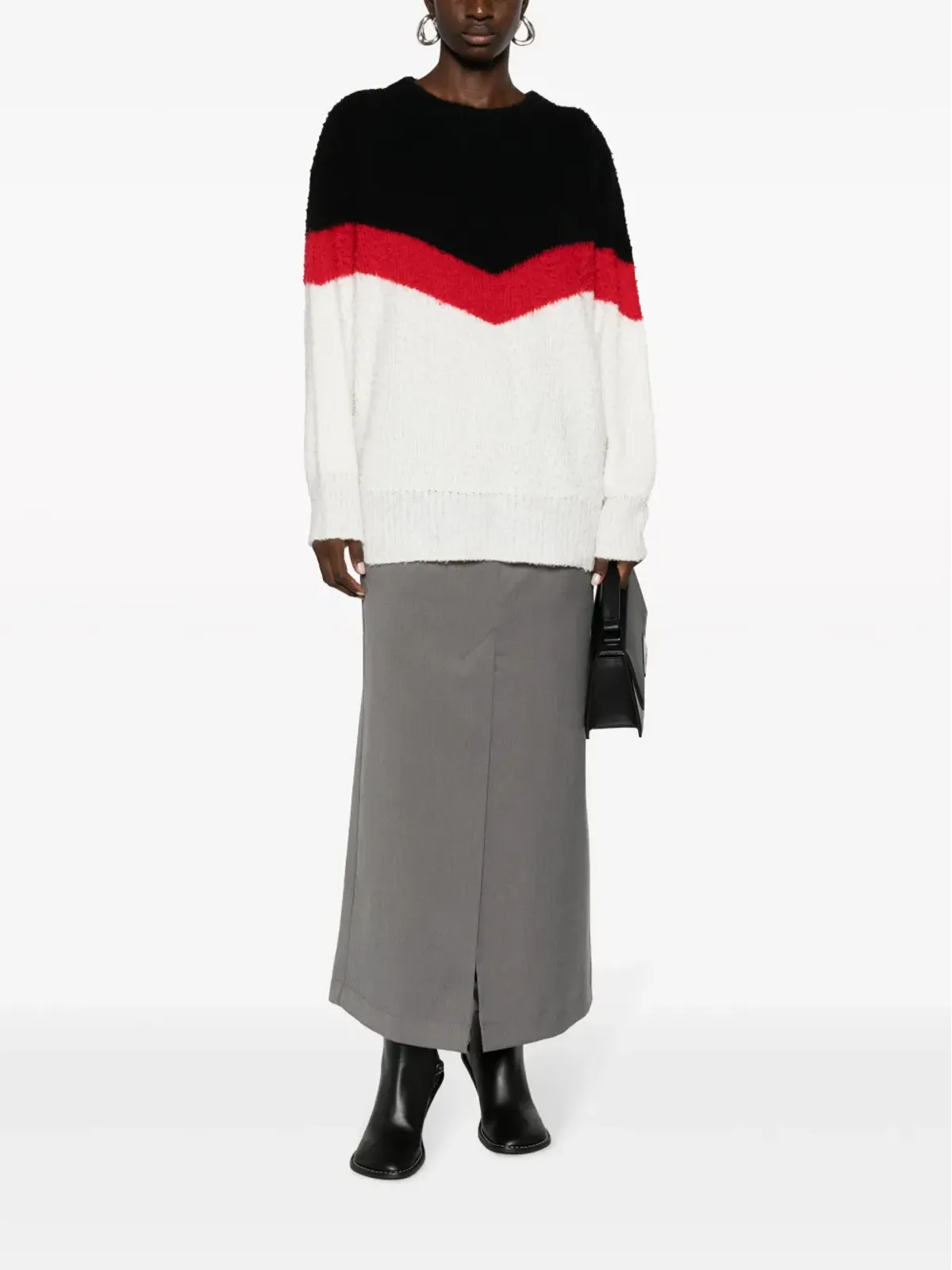 Stella McCartney V字ストライプ柄のボリュームニットセーター ホワイト - 画像2