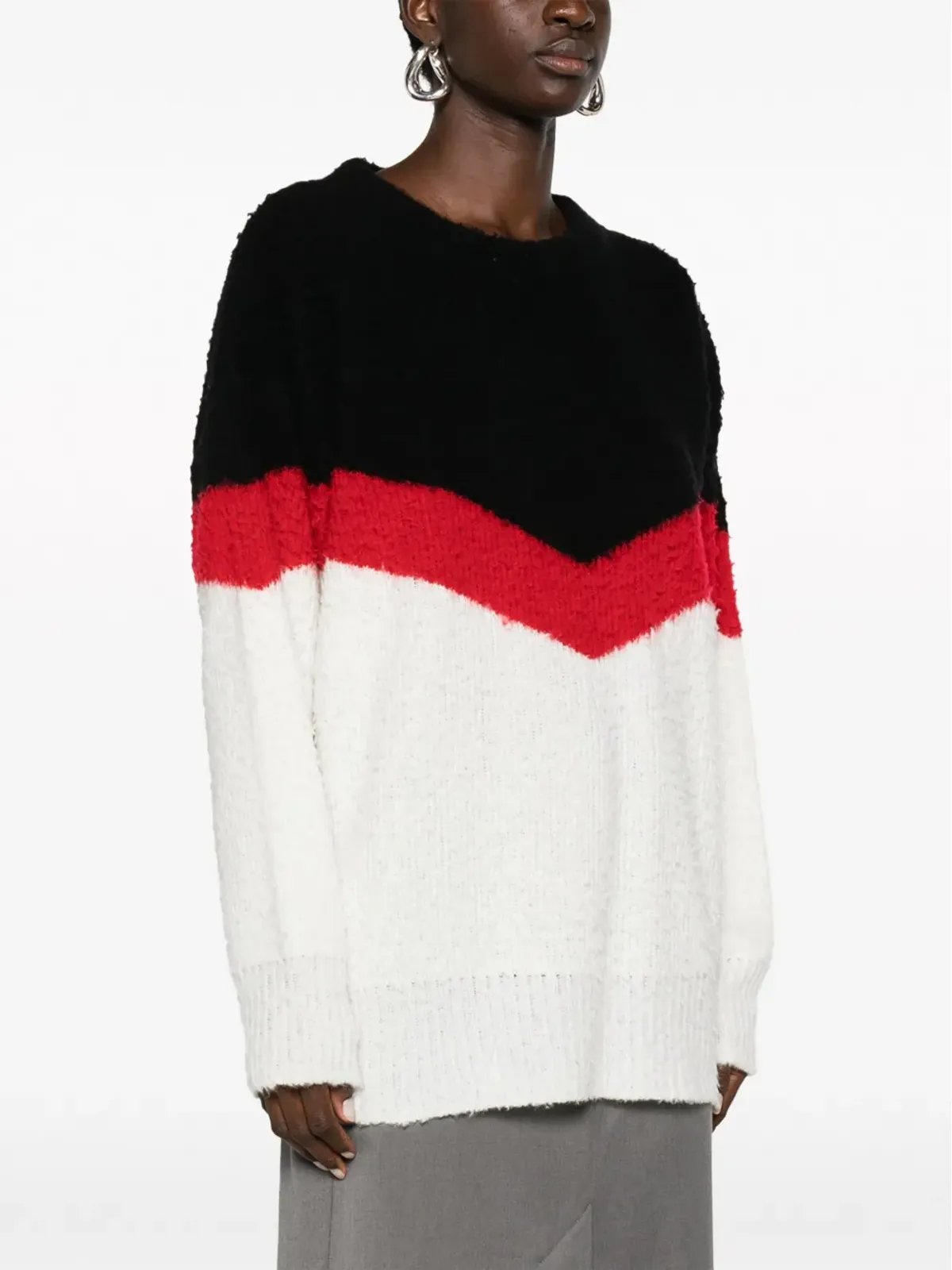 Stella McCartney V字ストライプ柄のボリュームニットセーター ホワイト - 画像3