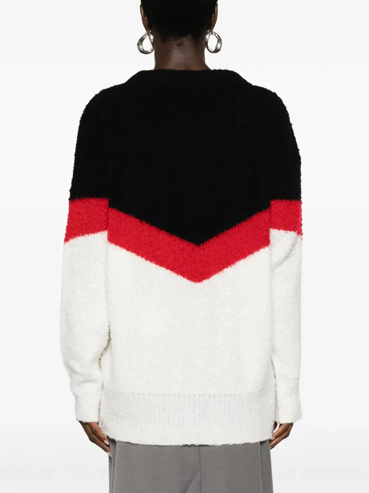 Stella McCartney V字ストライプ柄のボリュームニットセーター ホワイト - 画像4