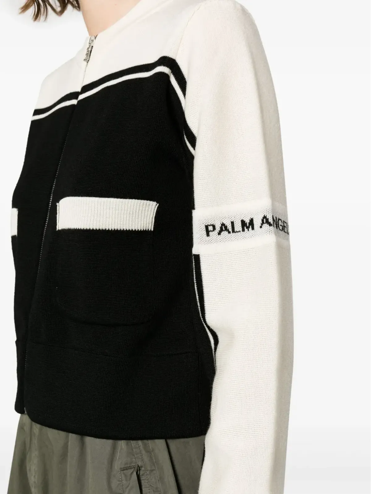 Palm Angels ロゴ入りインターシャ ウール ジップ カーディガン ブラック - 画像5