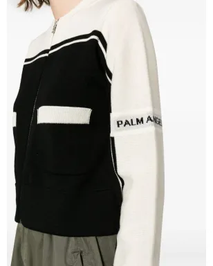 Palm Angels ロゴ入りインターシャ ウール ジップ カーディガン ブラック - サムネイル5