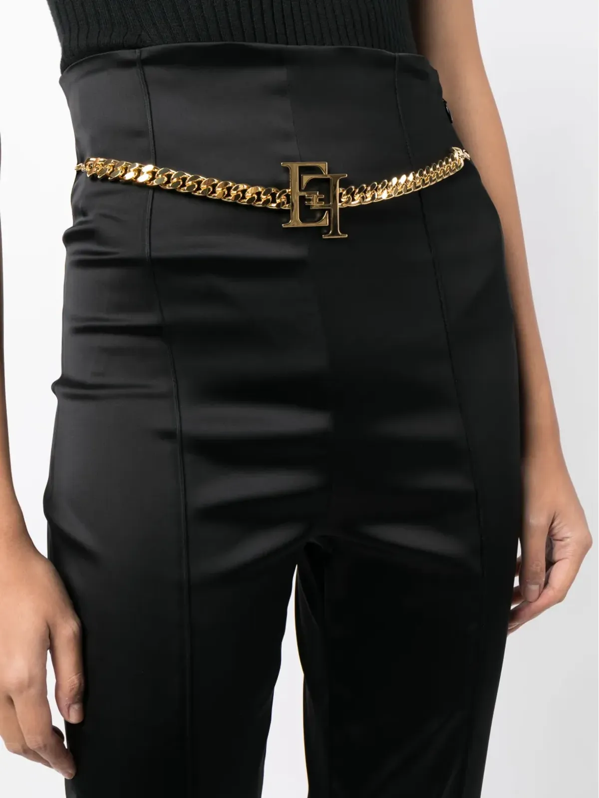 Elisabetta Franchi チェーンベルト付きフレアパンツ - 画像5