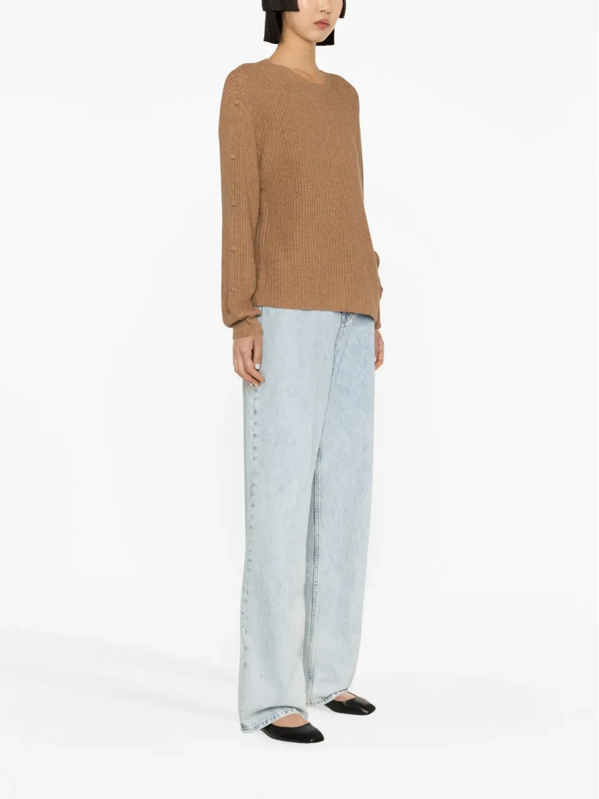 TWINSET フェザー付きリブ編みニットセーター - ブラウン - 画像3