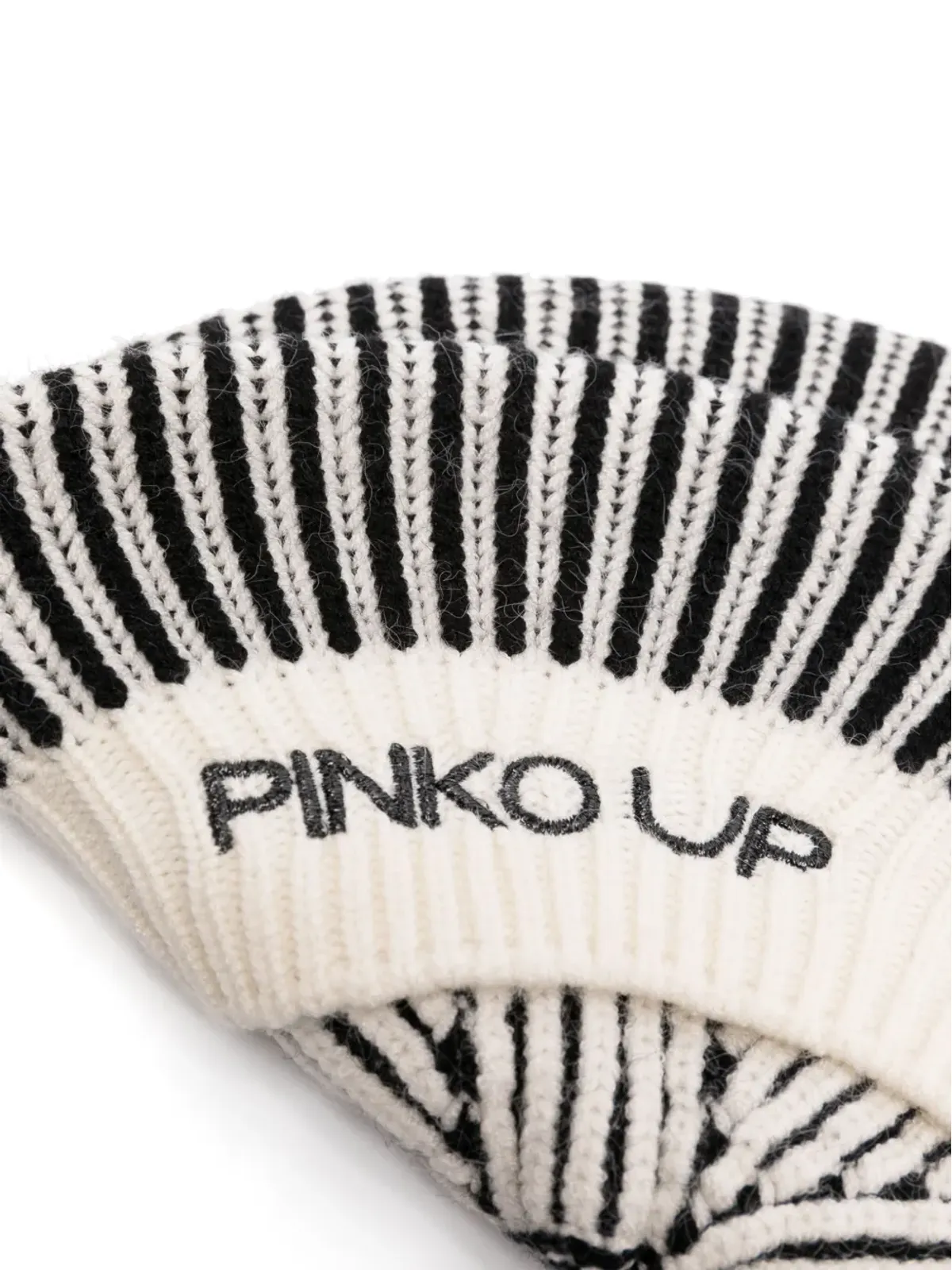 Pinko Kids ロゴ刺繍入りストライプ編みベレー帽 - 画像2