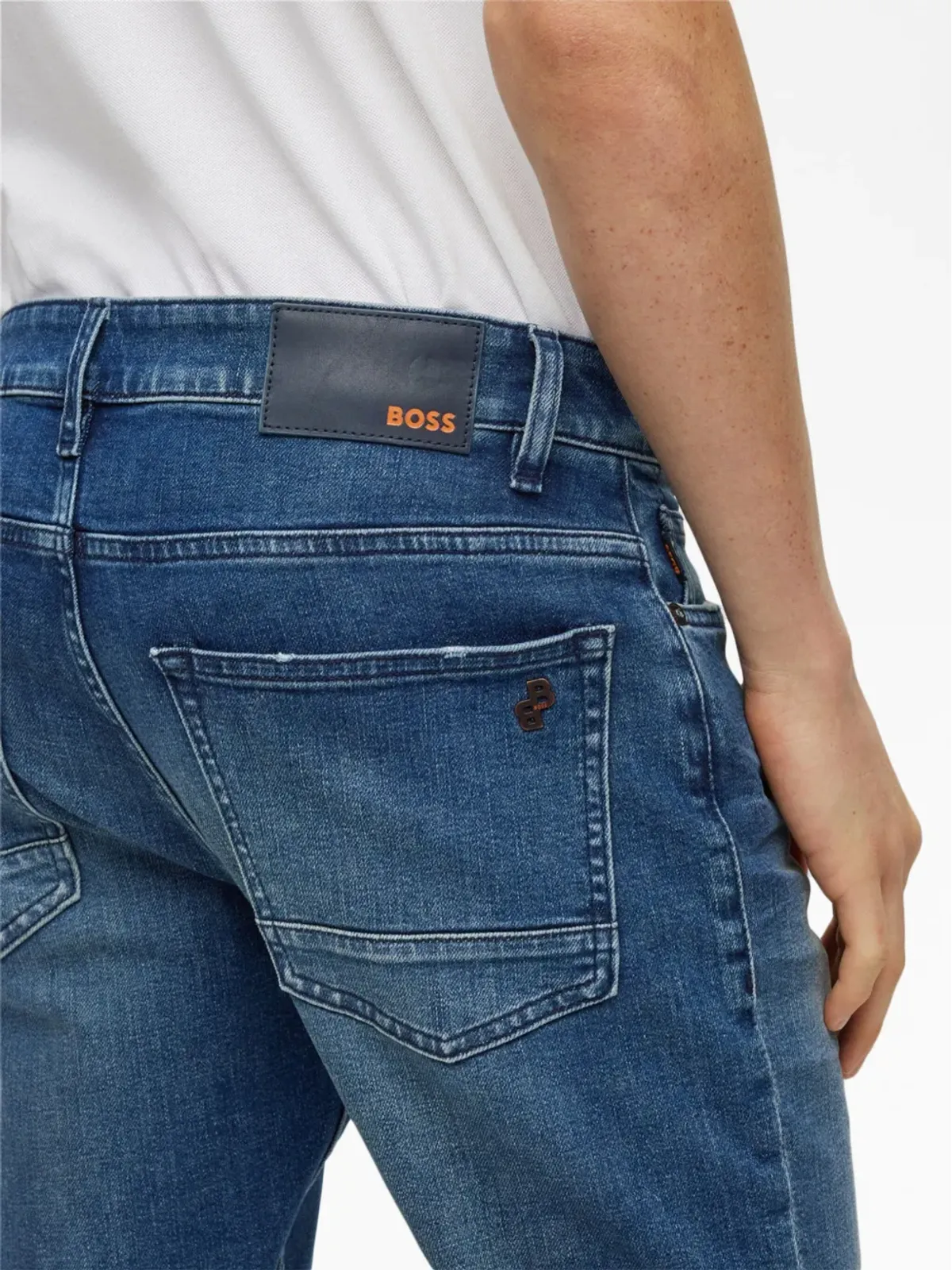 BOSS ロゴパッチ コットンブレンド ストレートジーンズ ブルー - 画像5