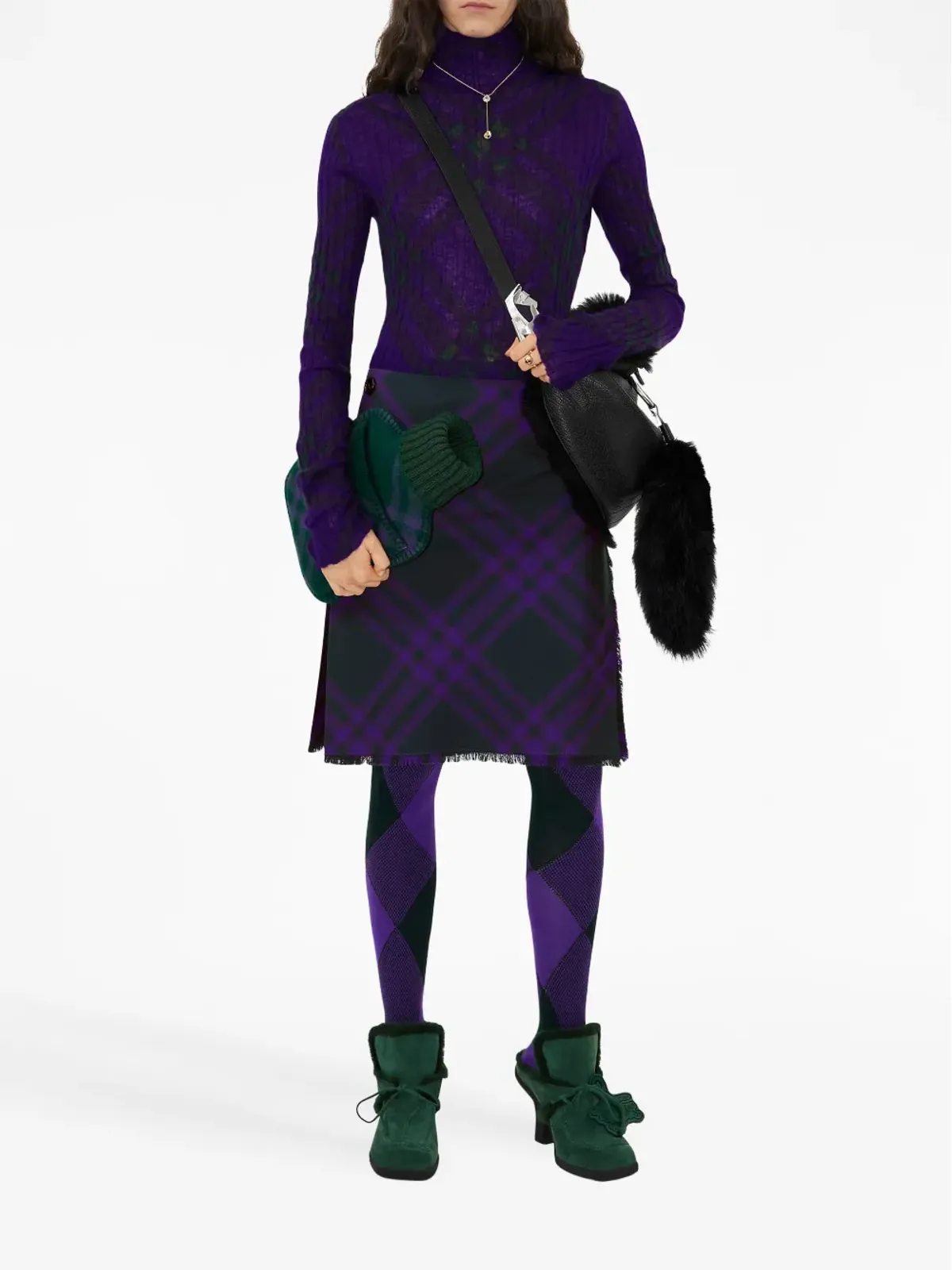 Burberry チェック柄リブニットジャンパー - パープル - 画像2