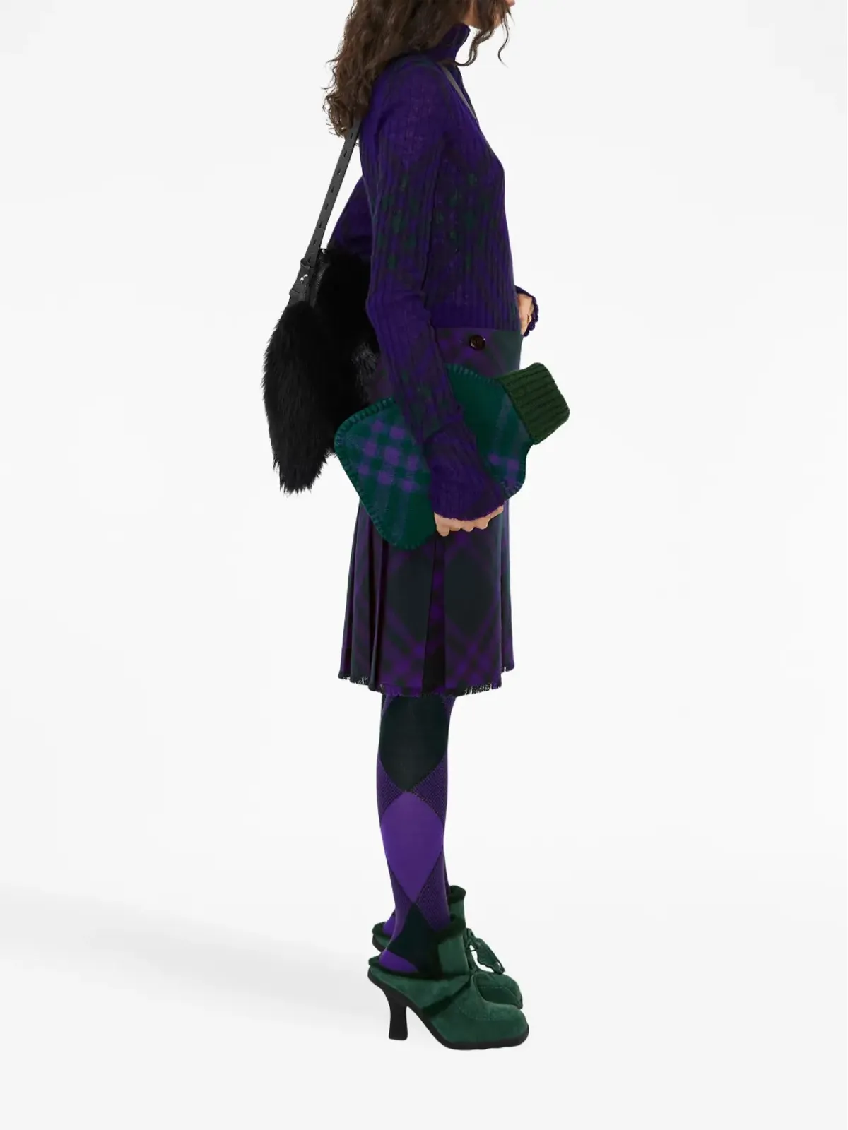 Burberry チェック柄リブニットジャンパー - パープル - 画像3