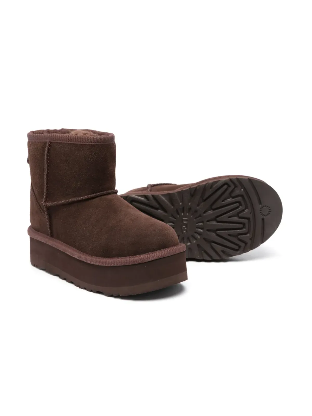 UGG Kids クラシックミニII ロゴパッチ スエード ブーツ - ブラウン - 画像2