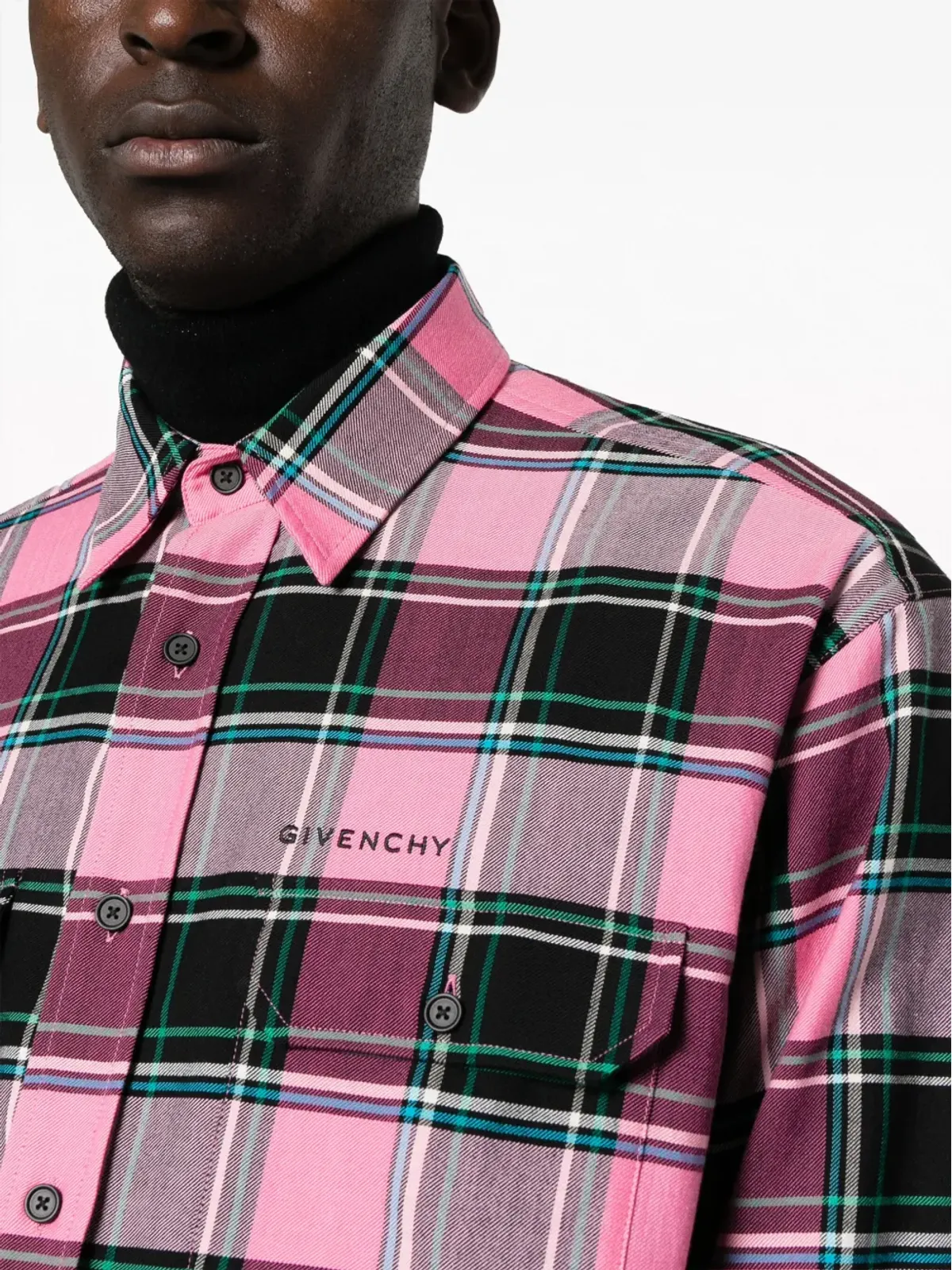 Givenchy ピンクの格子チェック柄シャツ - 画像5