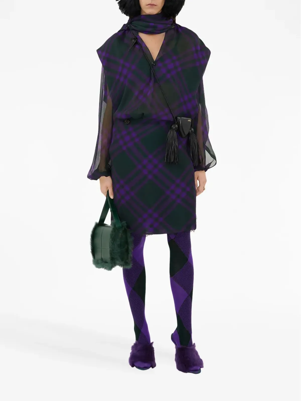 Burberry check-pattern silk blouse - Purple - 画像2