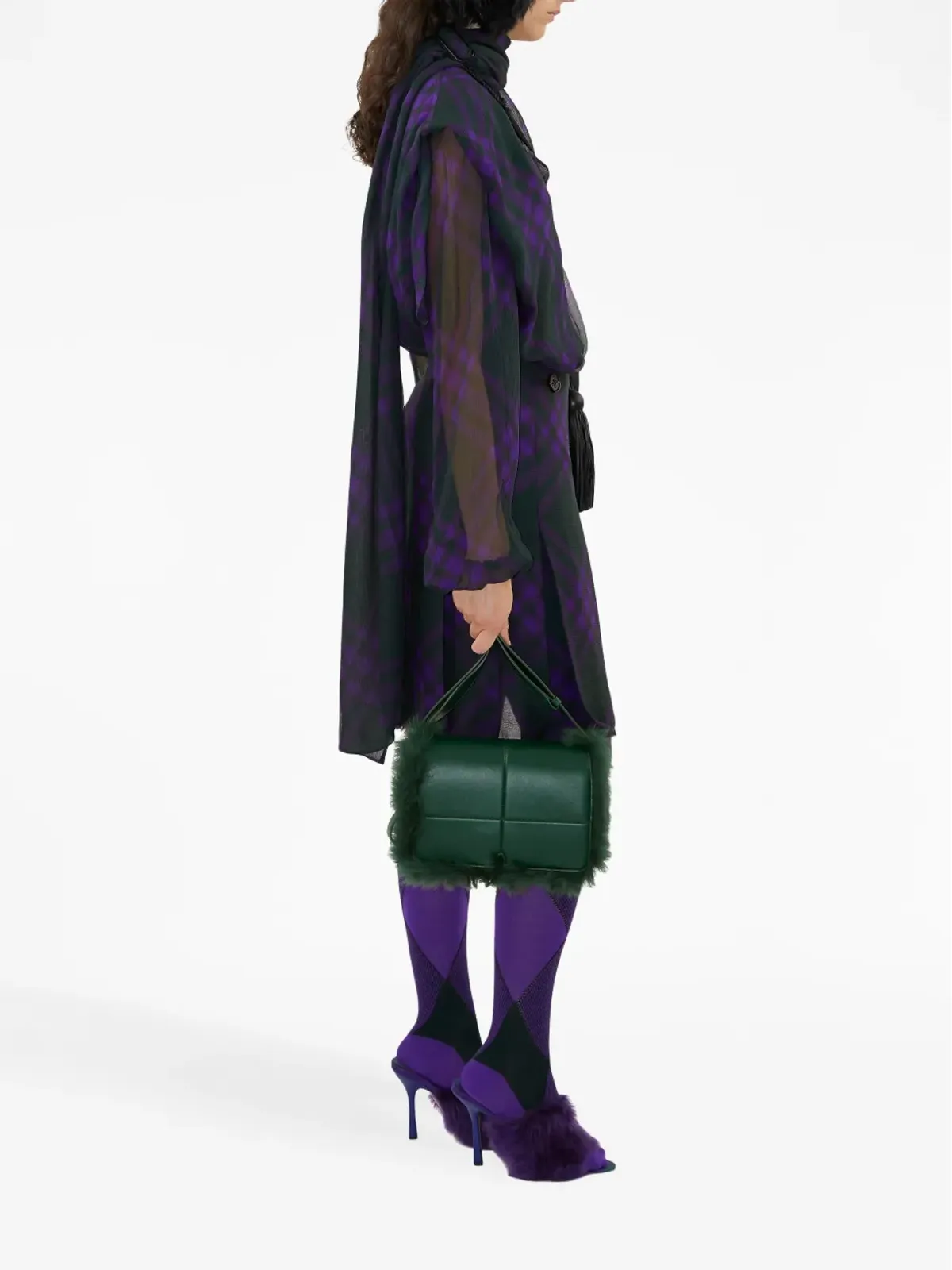 Burberry check-pattern silk blouse - Purple - 画像3