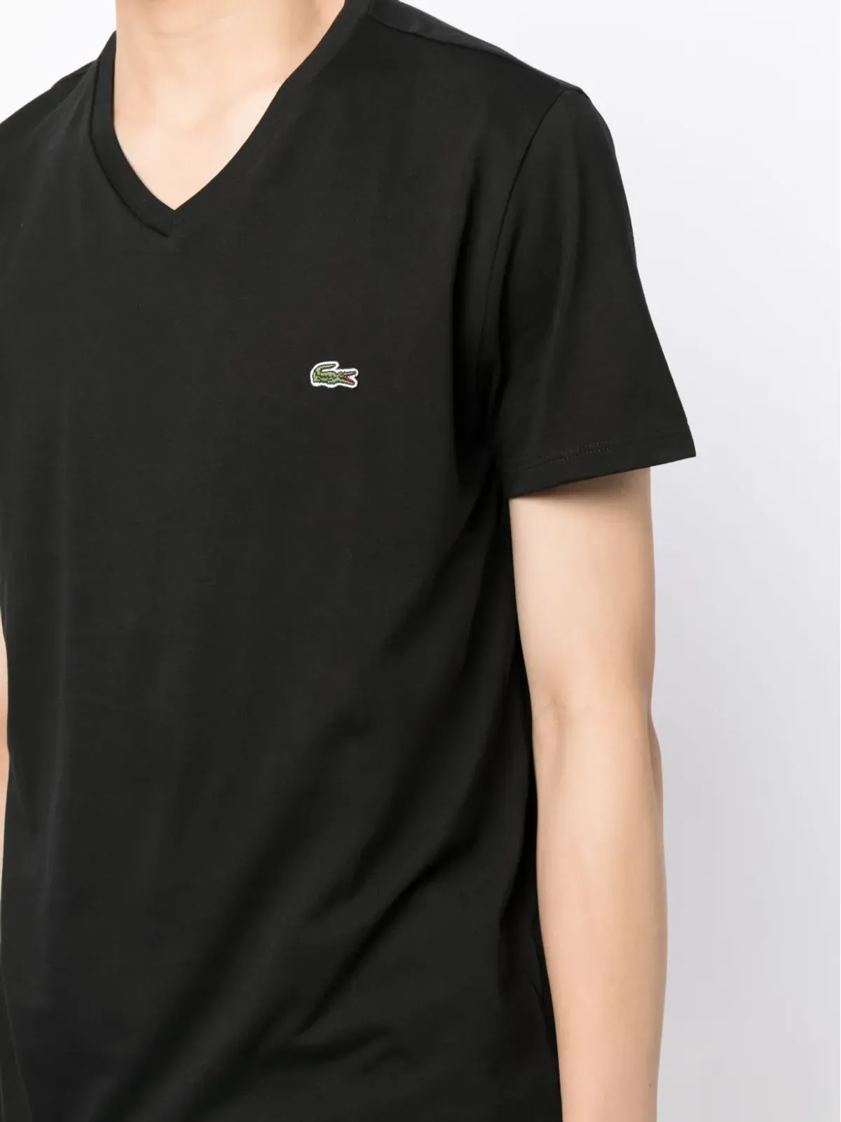 Lacoste ロゴパッチ Vネック コットン Tシャツ - 画像5