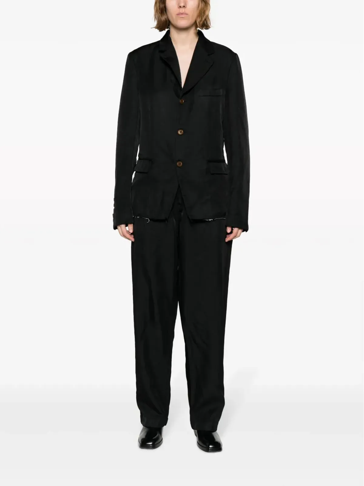Black Comme Des Garçons ハイウエスト ツイル ドロップクロッチ トラウザー - 画像3