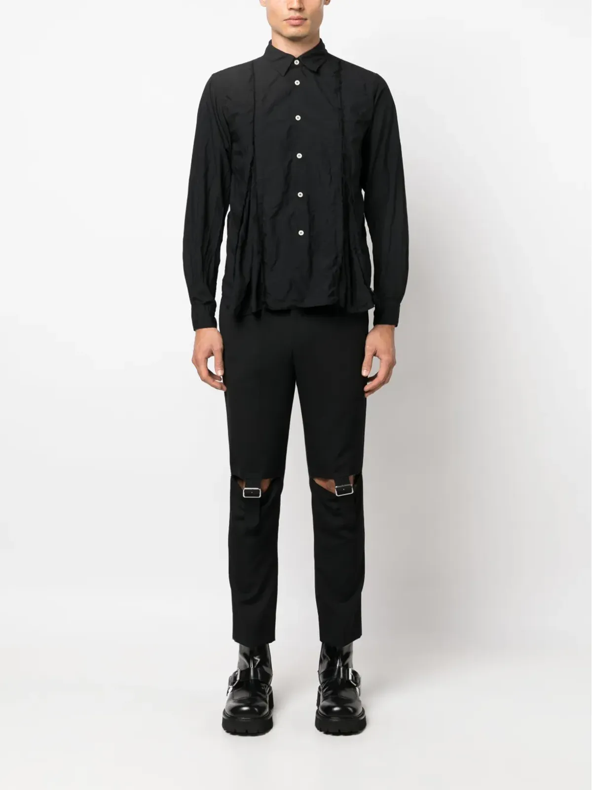 Black Comme Des Garçons カットアウトバックルディテール スキニーパンツ - 画像2