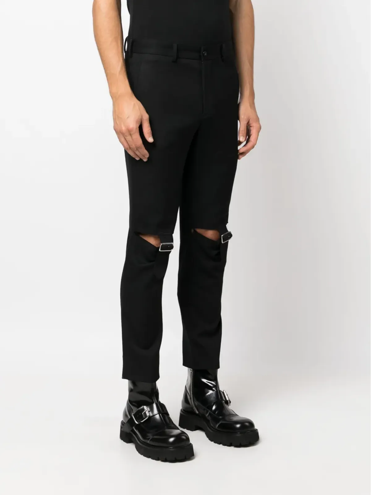 Black Comme Des Garçons カットアウトバックルディテール スキニーパンツ - 画像3