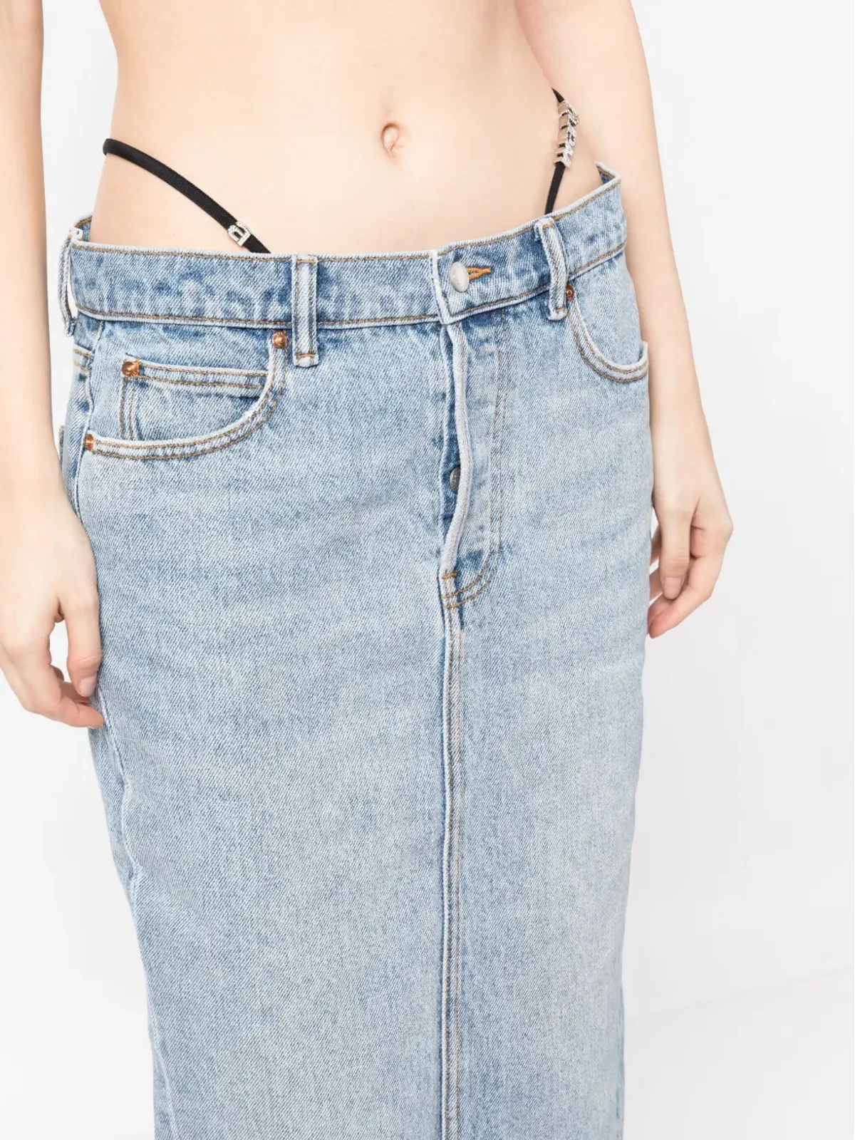 Alexander Wang thong-strap デニム ミディスカート - ブルー - 画像5