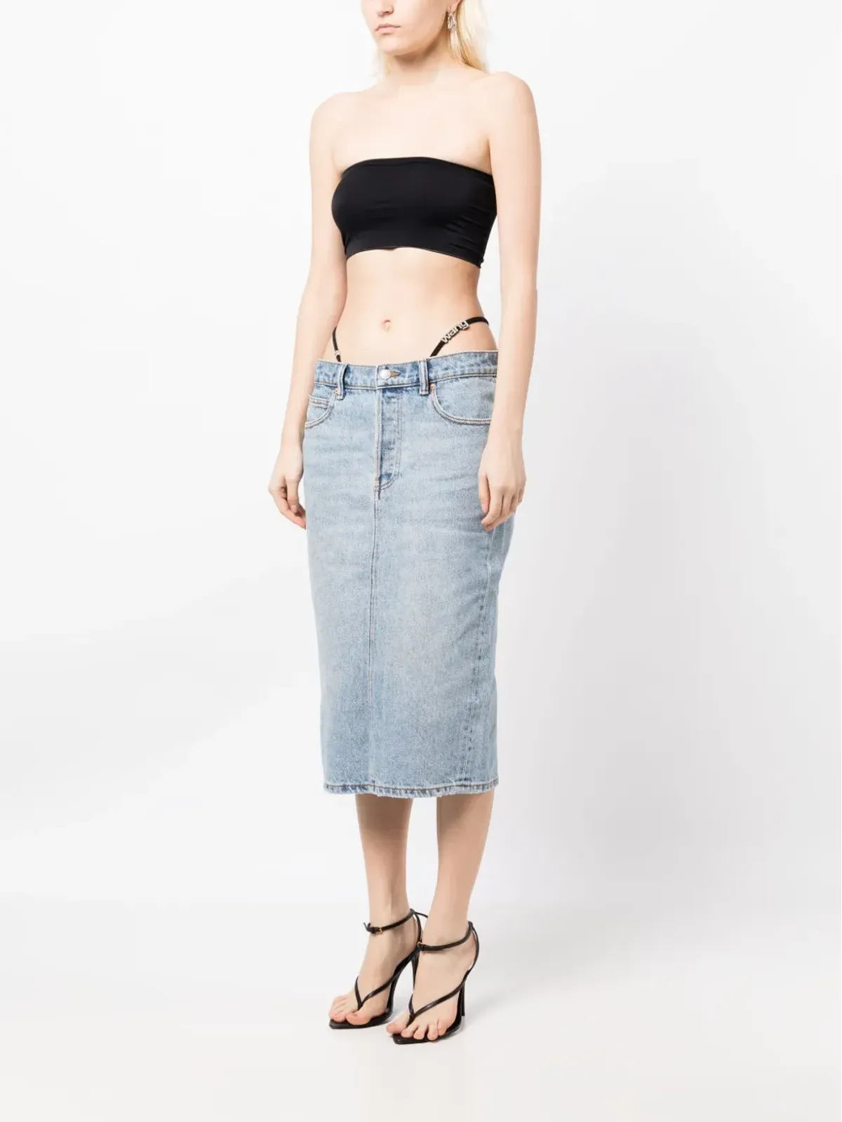 Alexander Wang thong-strap デニム ミディスカート - ブルー - 画像3