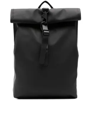 Rains ミニ ロールトップ リュック ロゴエンボス バックパック - ブラック - サムネイル1