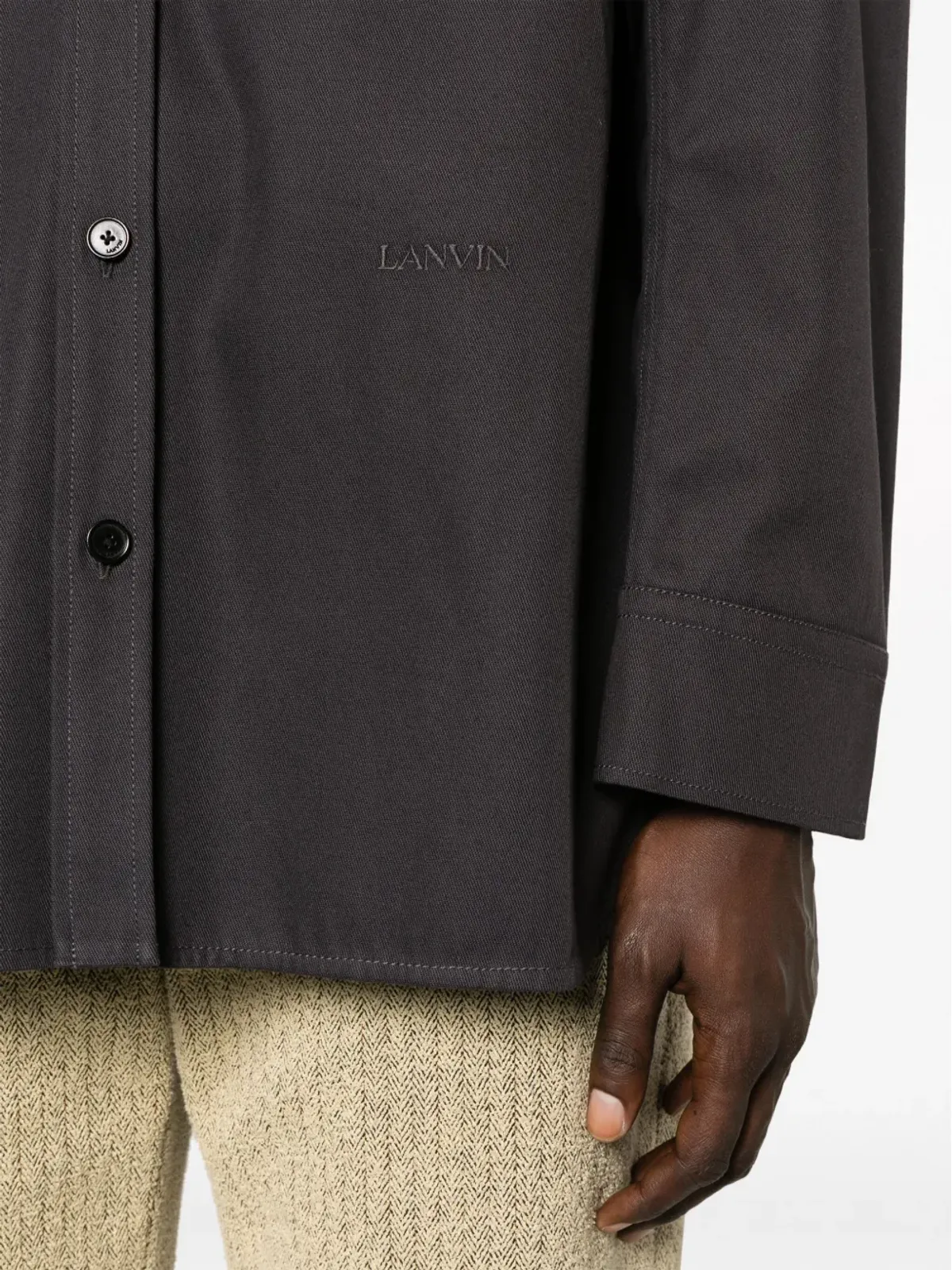 Lanvin ロゴ刺繍コットンシャツ - グレー - 画像5
