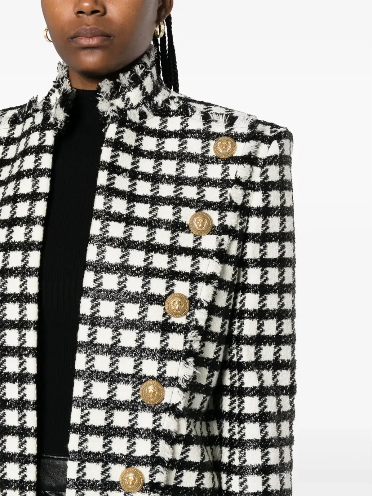 Balmain ボタン装飾 チェックジャケット - 画像5
