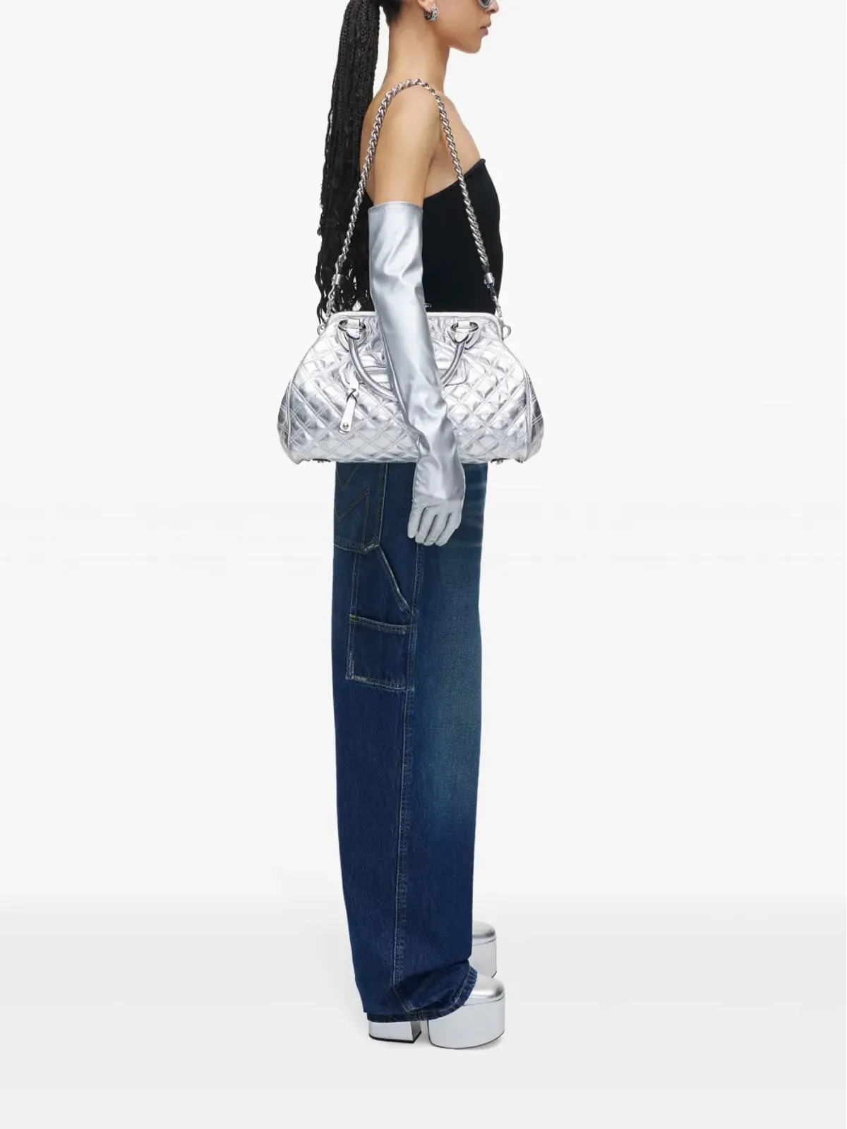 Marc Jacobs Re-Edition Quilted Metallic Leather Stam bag - Silver - 画像3