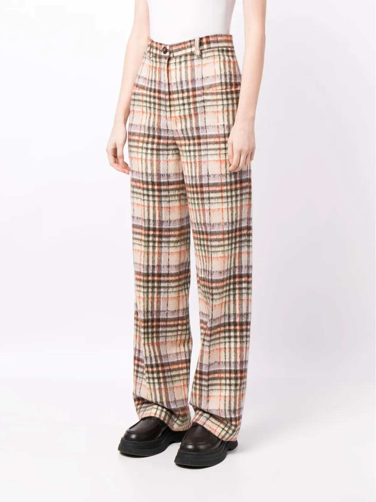 Sonia Rykiel チェック柄フェルトウールストレートレッグパンツ - 画像3