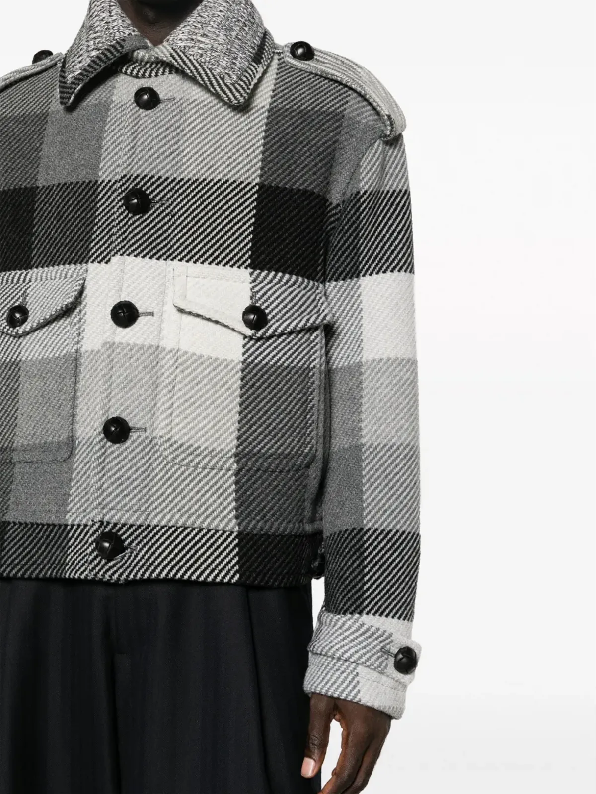 ETRO プラッドチェック柄 ボタンアップ ウール混ジャケット - ブラック - 画像5
