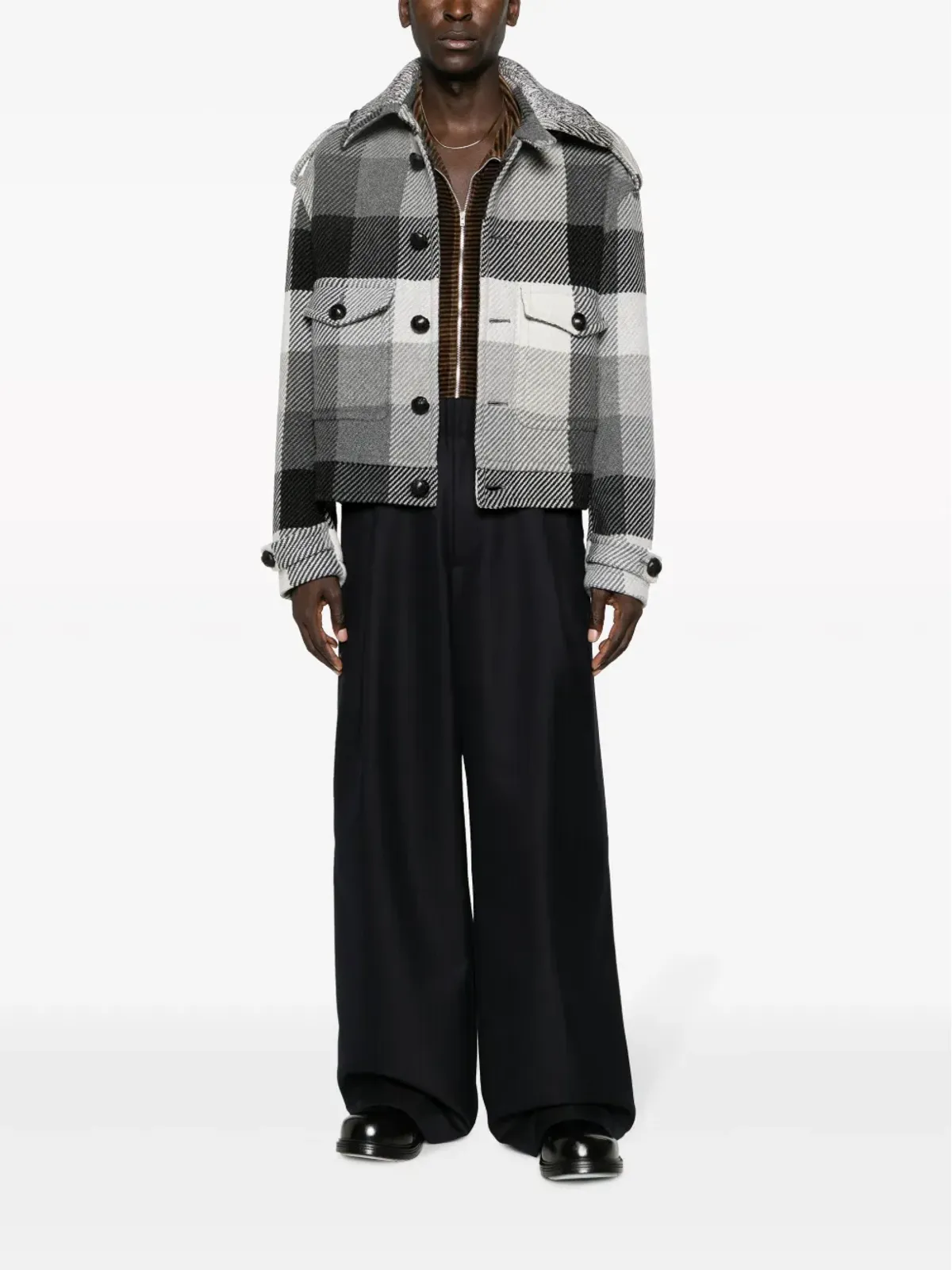 ETRO プラッドチェック柄 ボタンアップ ウール混ジャケット - ブラック - 画像2