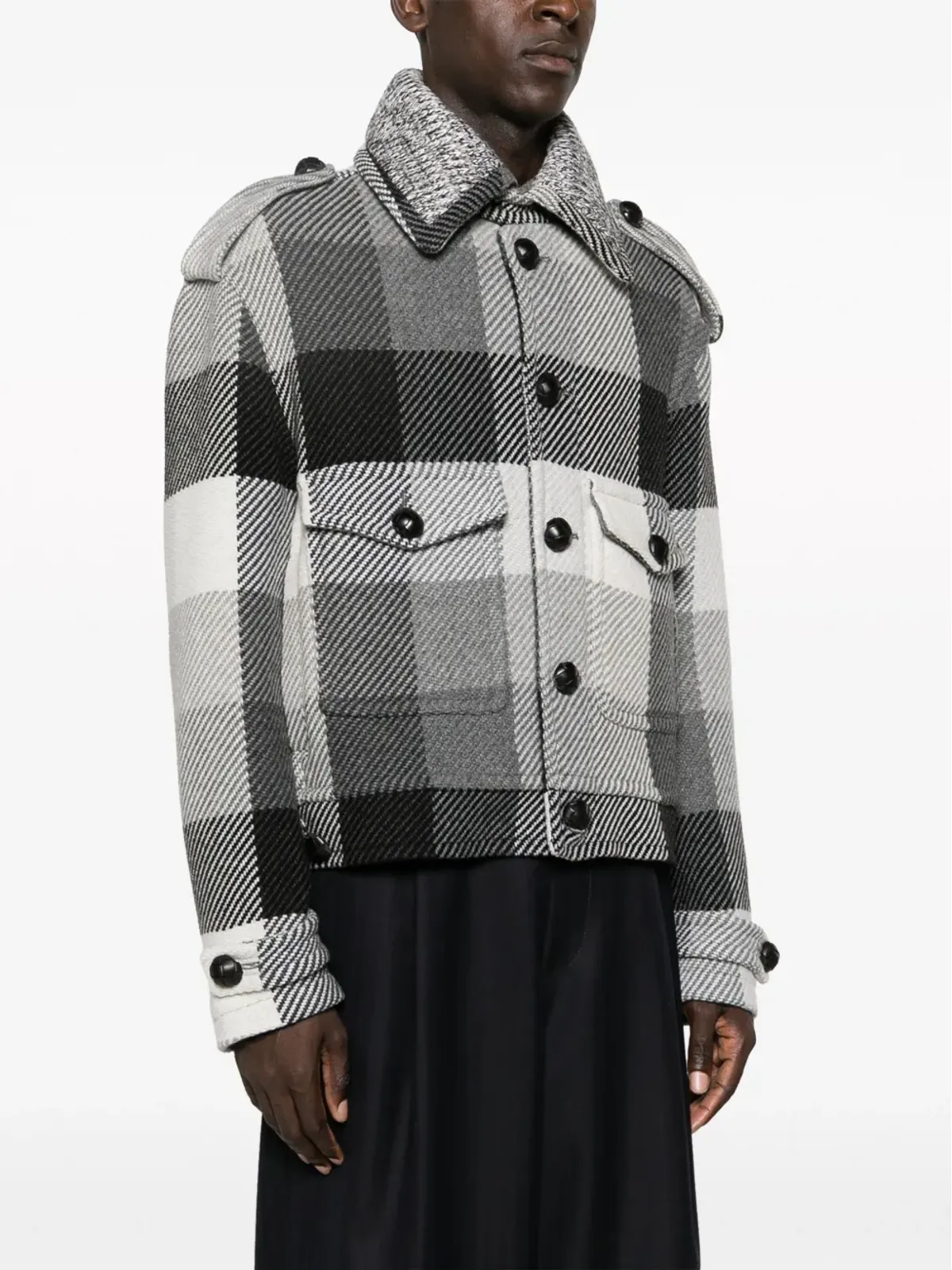 ETRO プラッドチェック柄 ボタンアップ ウール混ジャケット - ブラック - 画像3