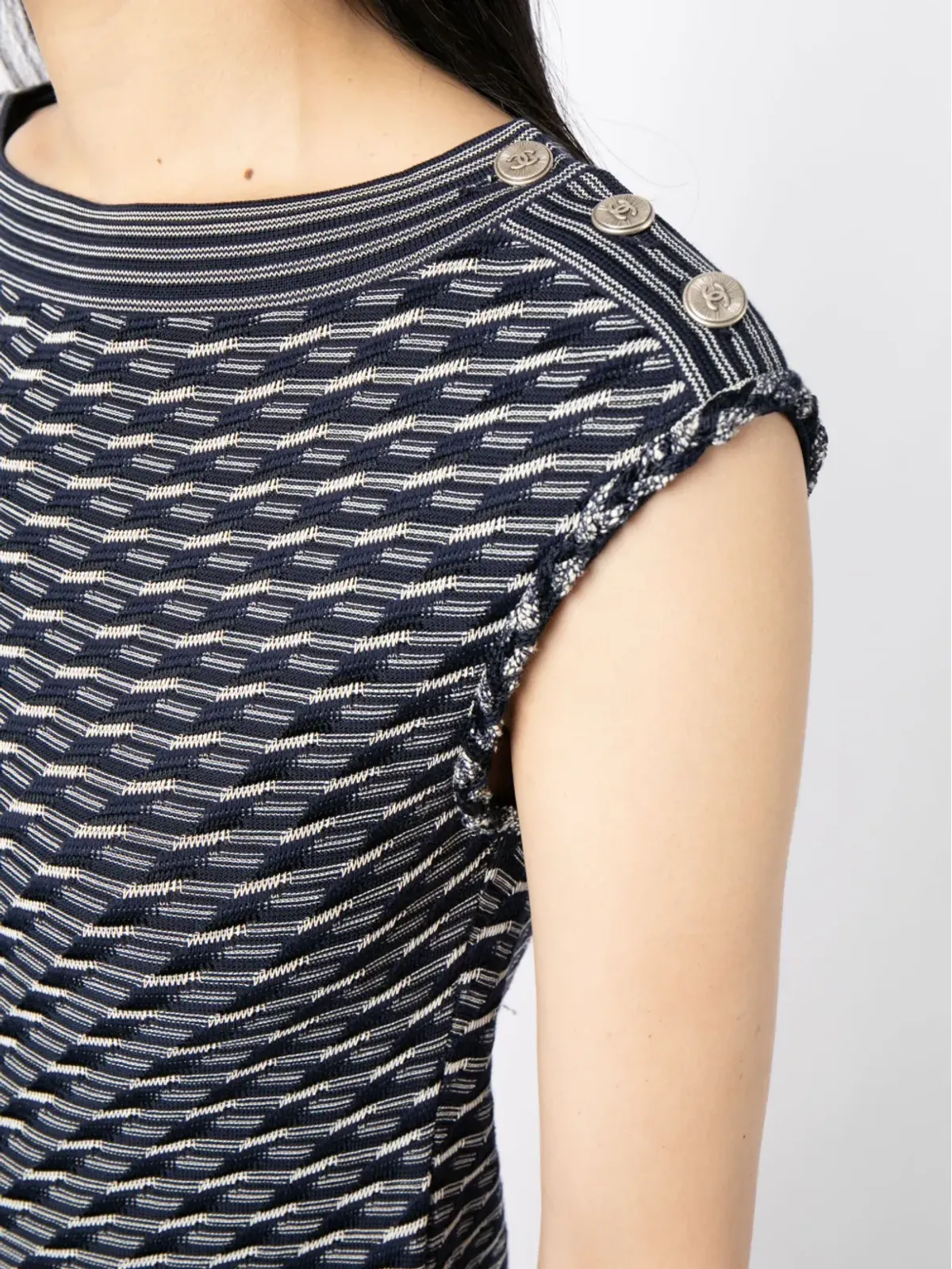 CHANEL ビンテージ ジャカードニットドレス - ブルー - 画像5