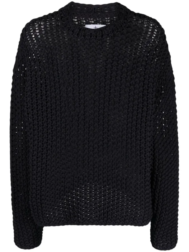 Stone Island Stone Island ロゴプリント入り長袖マクラメ編みセーターの商品画像