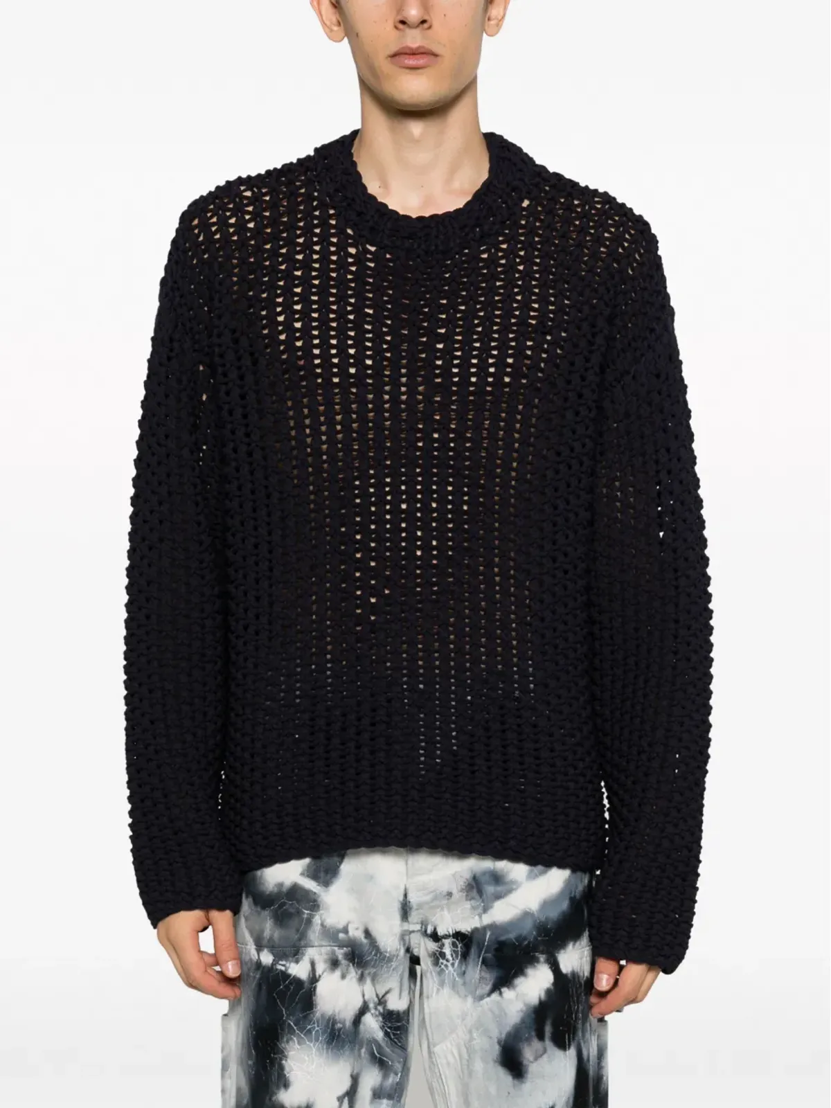 Stone Island ロゴプリント入り長袖マクラメ編みセーター - 画像3