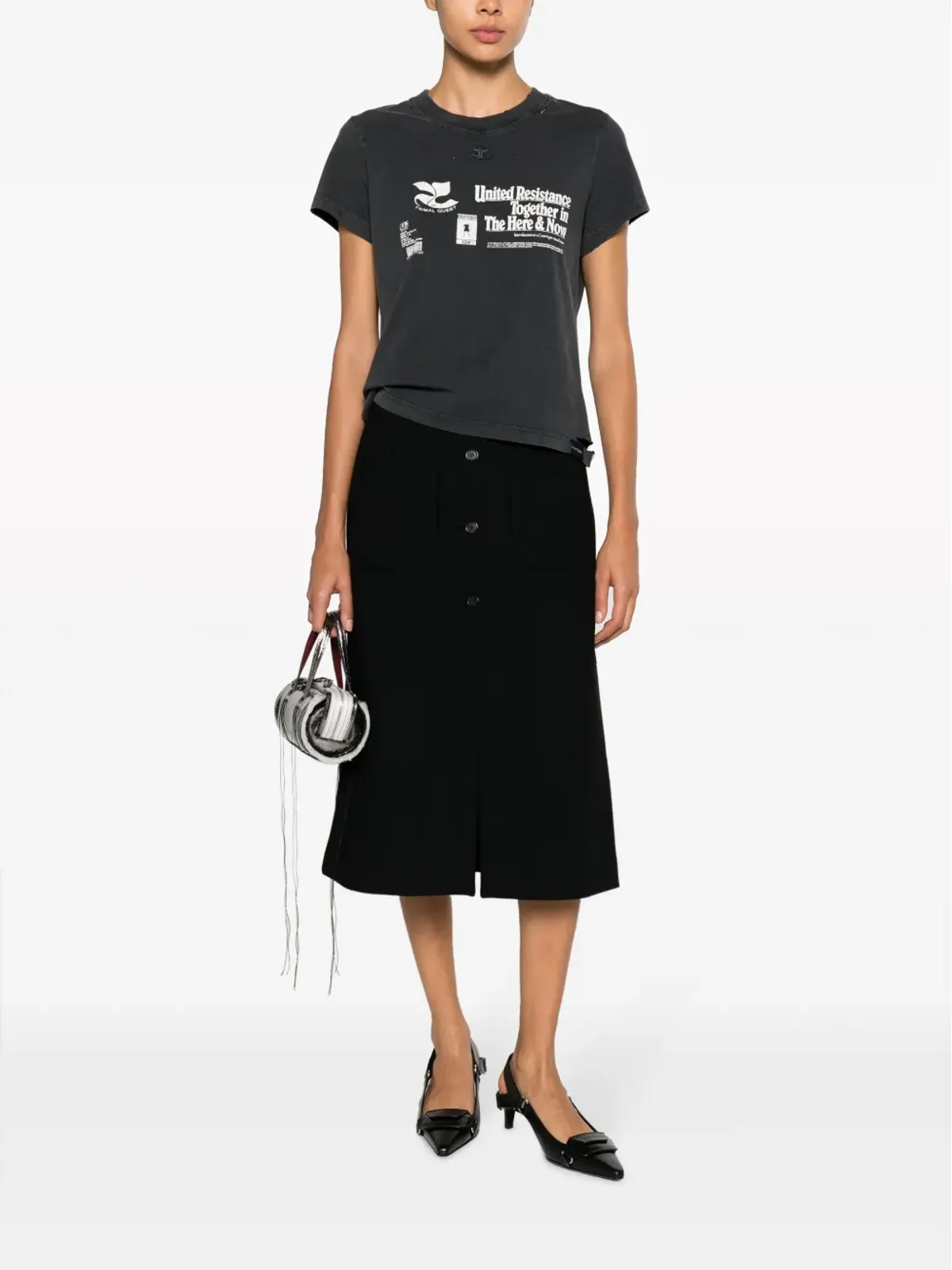 Courrèges レジスタンス ダメージ加工コットンTシャツ - グレー - 画像2