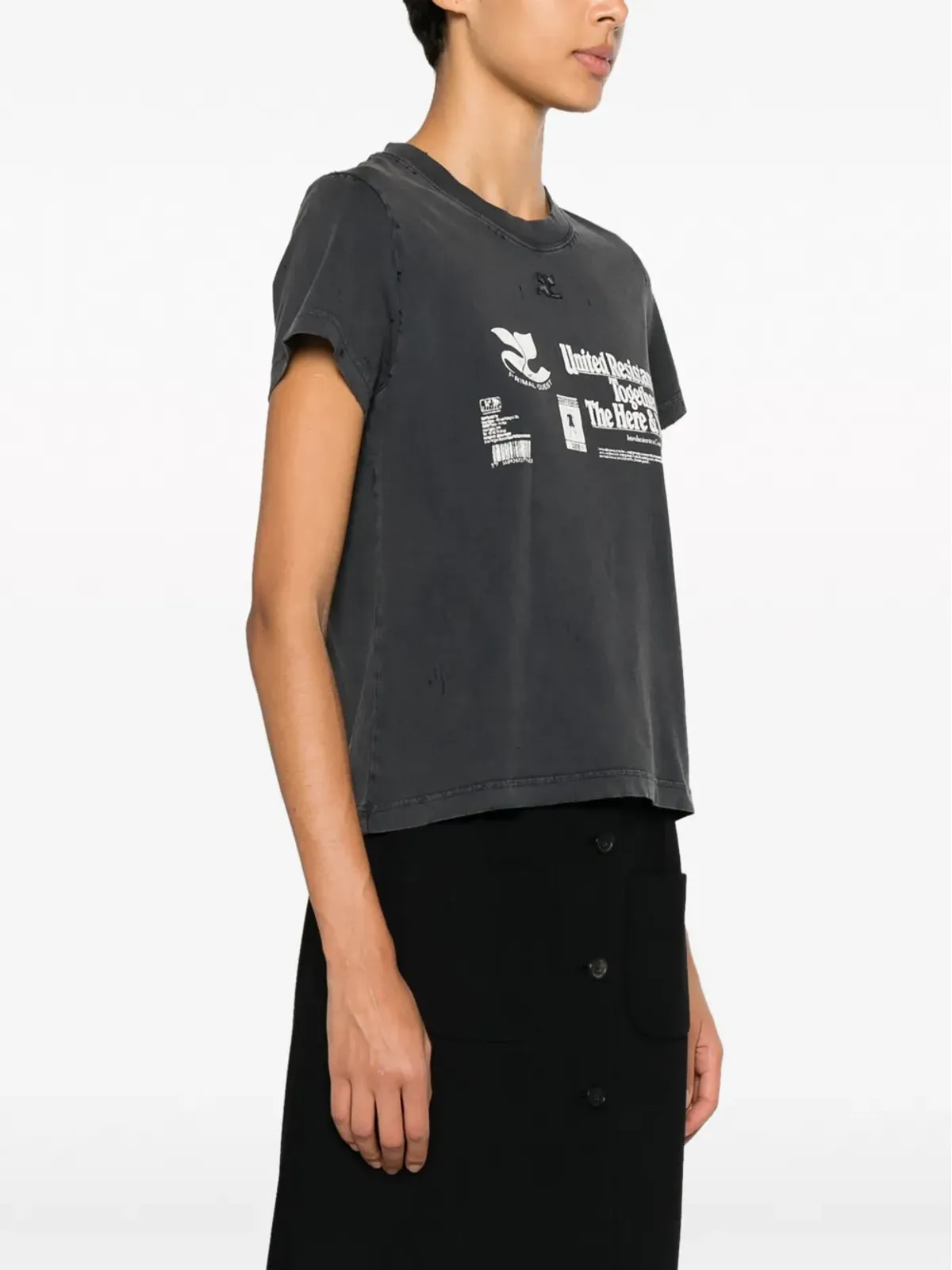 Courrèges レジスタンス ダメージ加工コットンTシャツ - グレー - 画像3