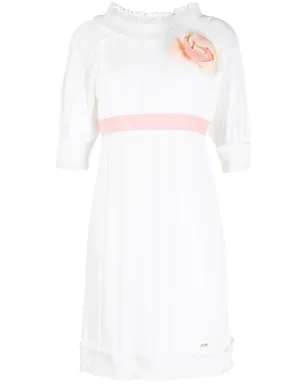 CHANEL ビンテージ ローズアップリケ付きミニドレス - ホワイト - サムネイル1