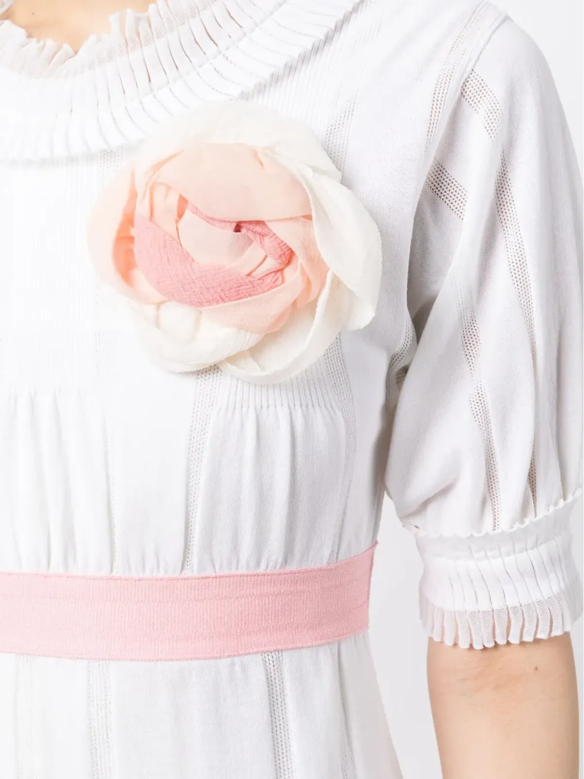 CHANEL ビンテージ ローズアップリケ付きミニドレス - ホワイト - 画像5