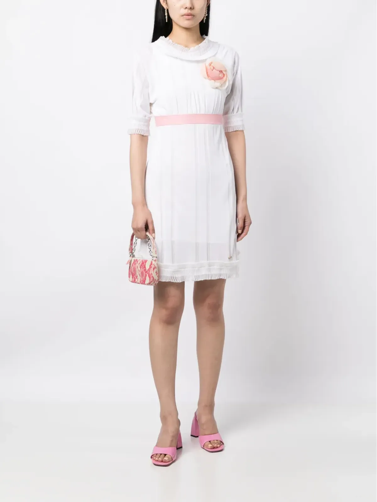 CHANEL ビンテージ ローズアップリケ付きミニドレス - ホワイト - 画像2