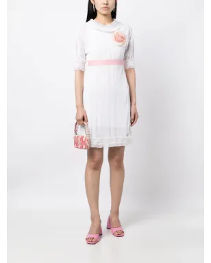 CHANEL ビンテージ ローズアップリケ付きミニドレス - ホワイト - サムネイル2