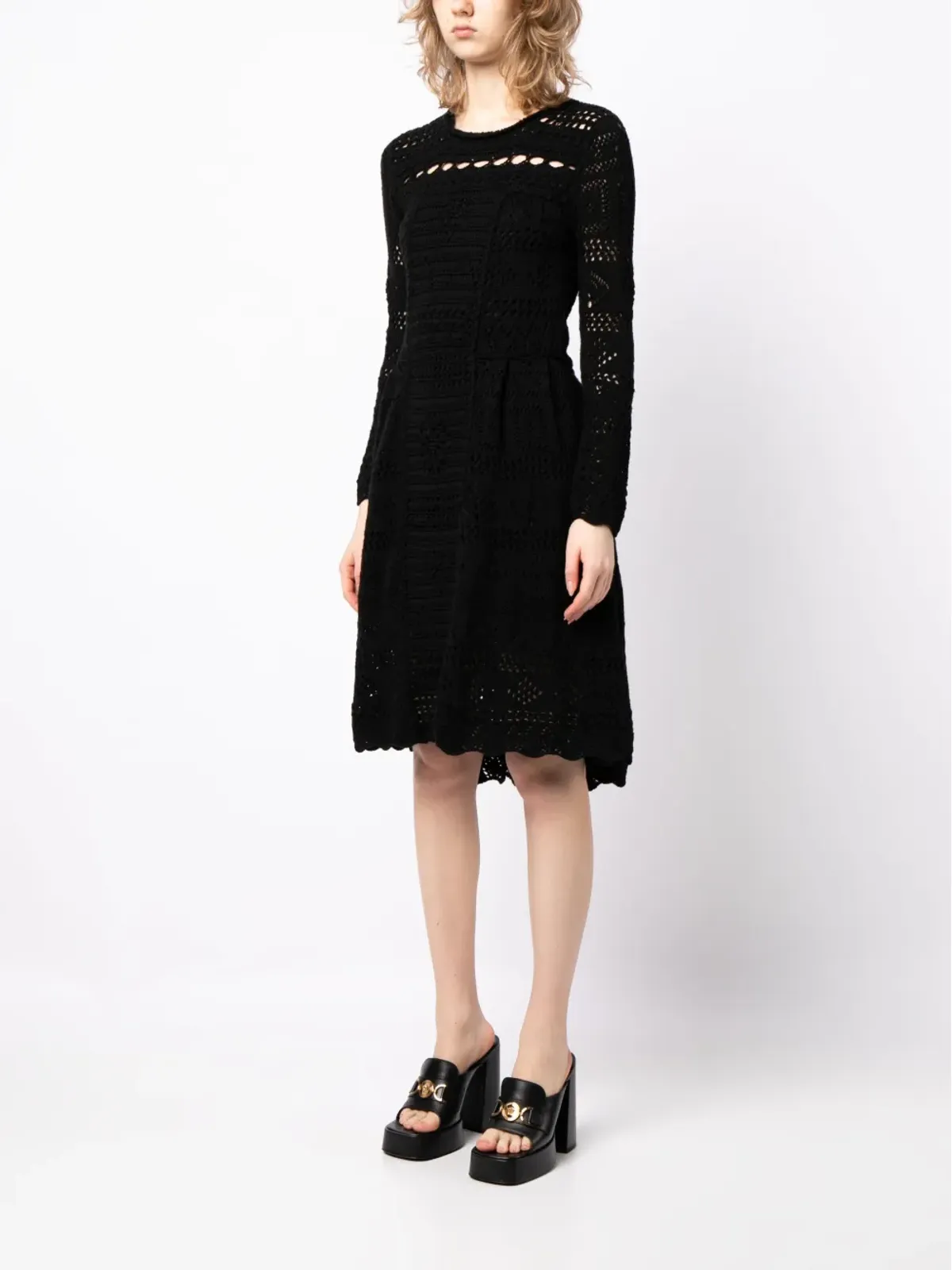Prada ビンテージ フレアスカート クロシェ編みドレス - ブラック - 画像3