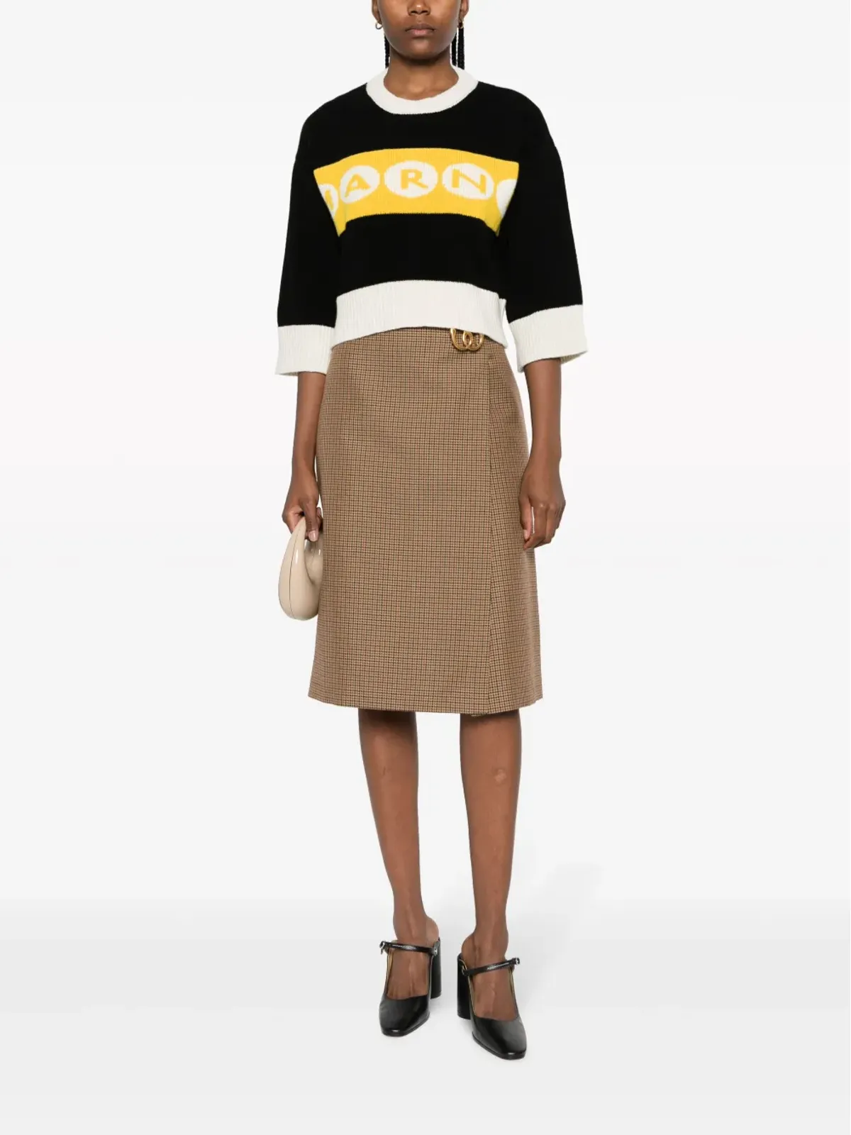 Marni ロゴ入りインターシャ クロップドセーター - 画像2
