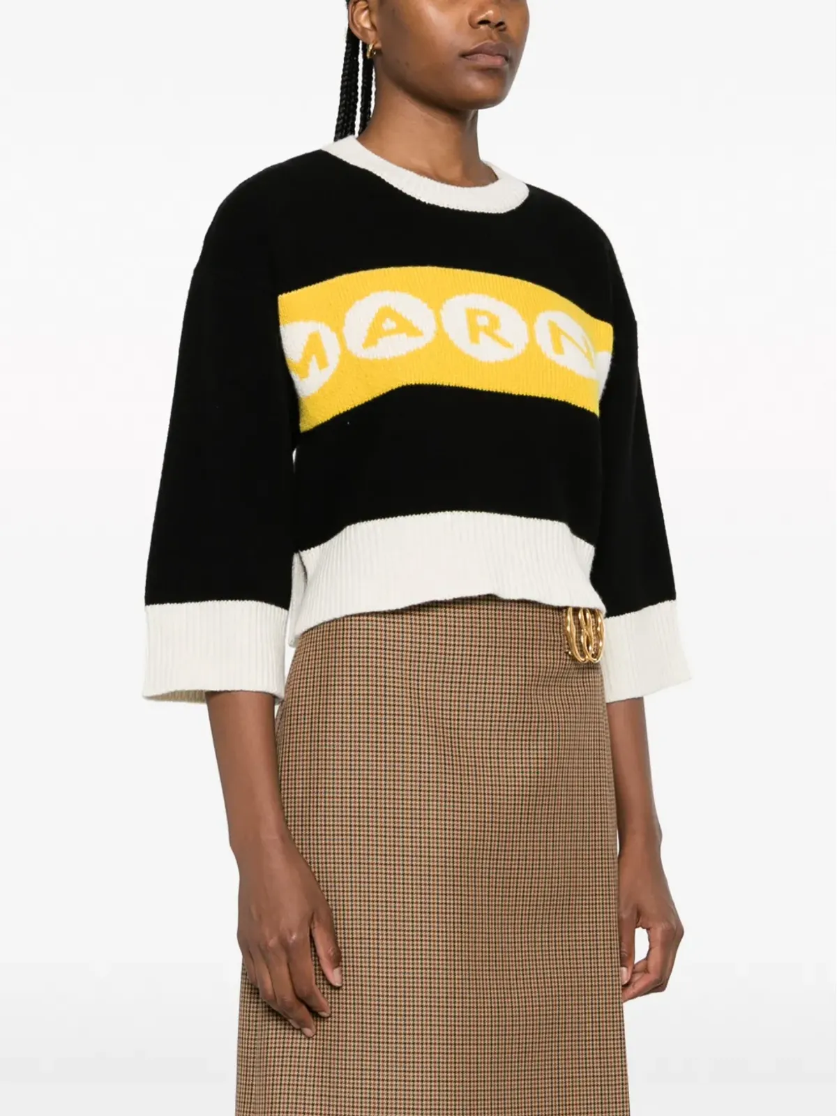 Marni ロゴ入りインターシャ クロップドセーター - 画像3
