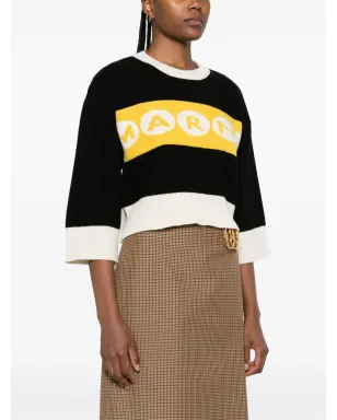 Marni ロゴ入りインターシャ クロップドセーター - サムネイル3