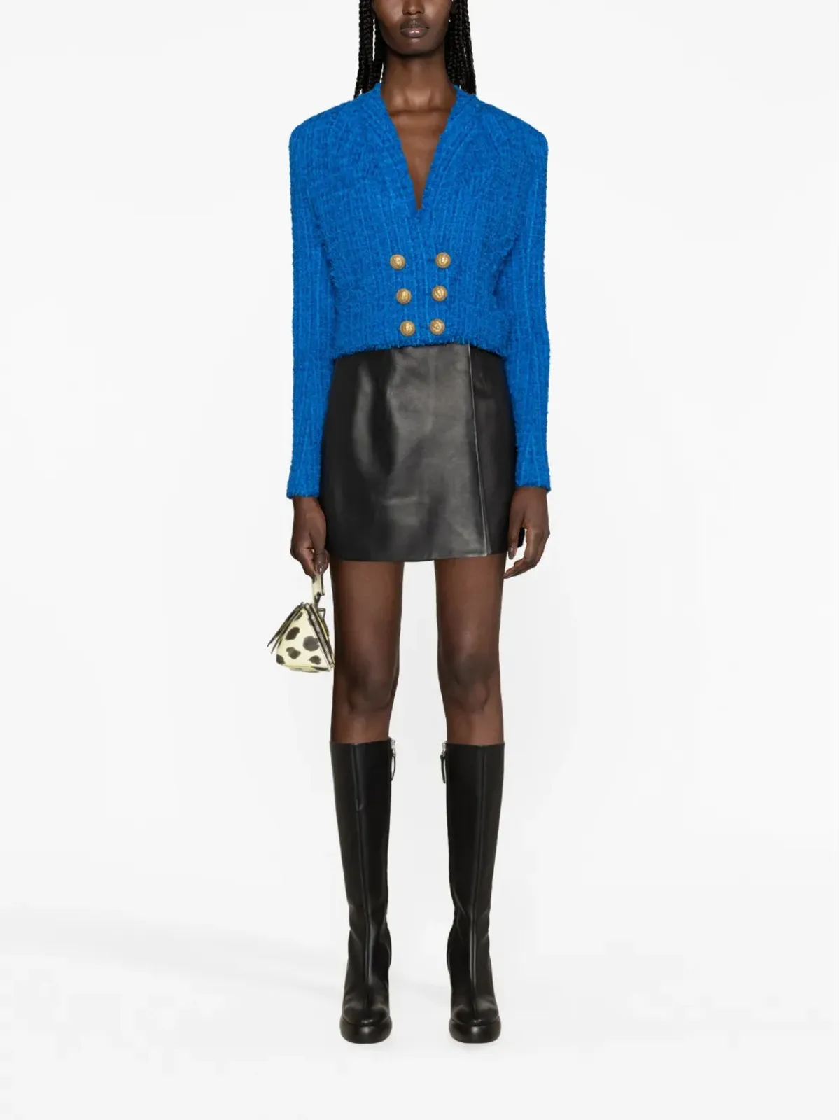 Balmain ダブルブレスト クロップド ツイード ジャケット ブルー - 画像2