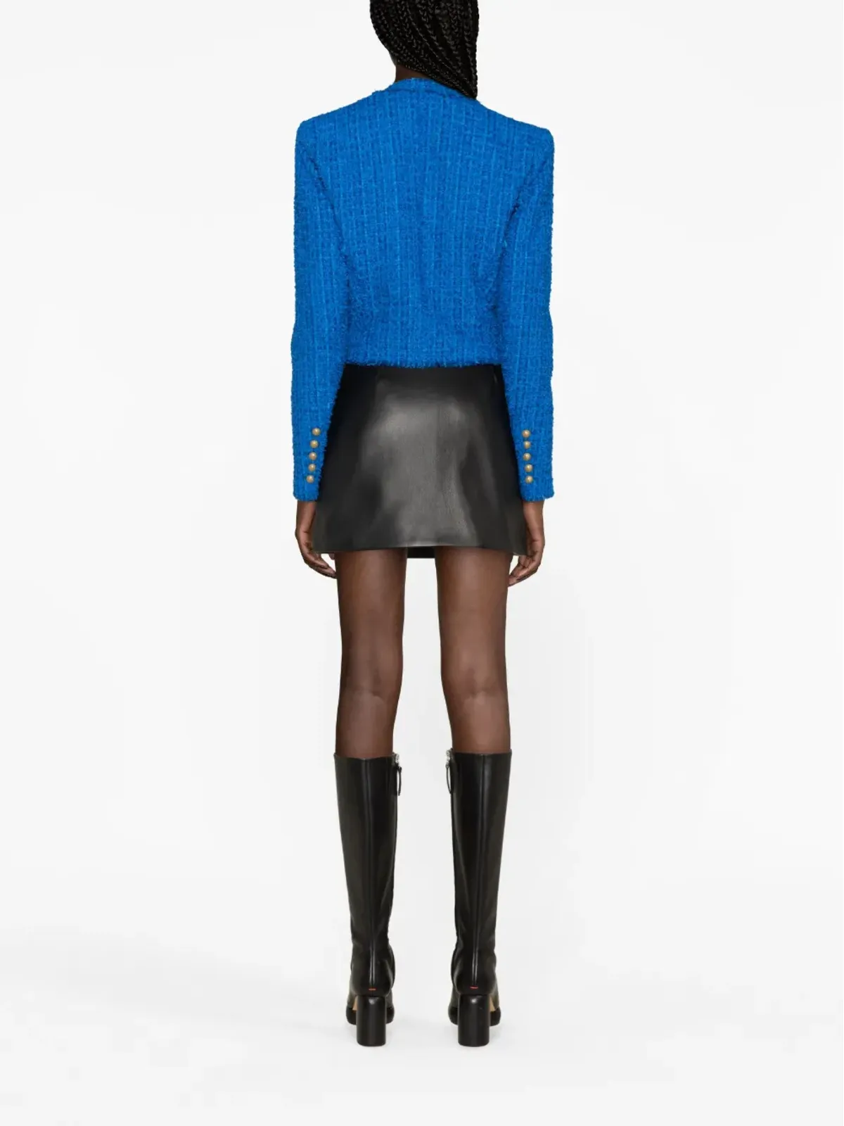 Balmain ダブルブレスト クロップド ツイード ジャケット ブルー - 画像3