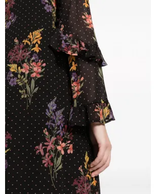 TWINSET ダブルレイヤー フローラルプリント ミディドレス ブラック - サムネイル5