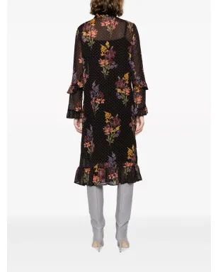 TWINSET ダブルレイヤー フローラルプリント ミディドレス ブラック - サムネイル4