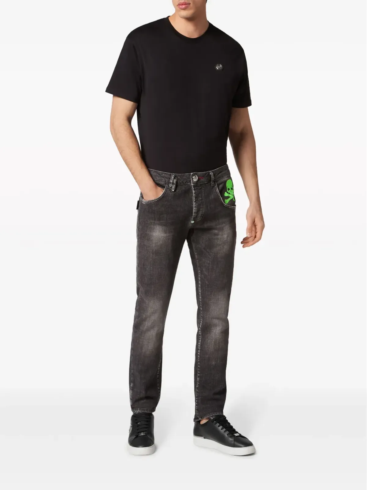 Philipp Plein スカルプリントストレートジーンズ ブラック - 画像2