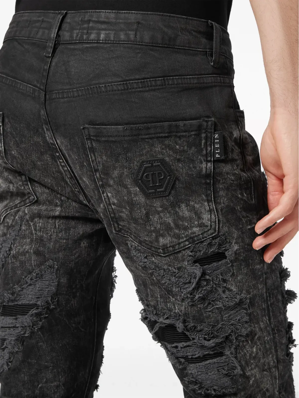 Philipp Plein ミッドライズ ダメージ加工デニム ブラック - 画像5